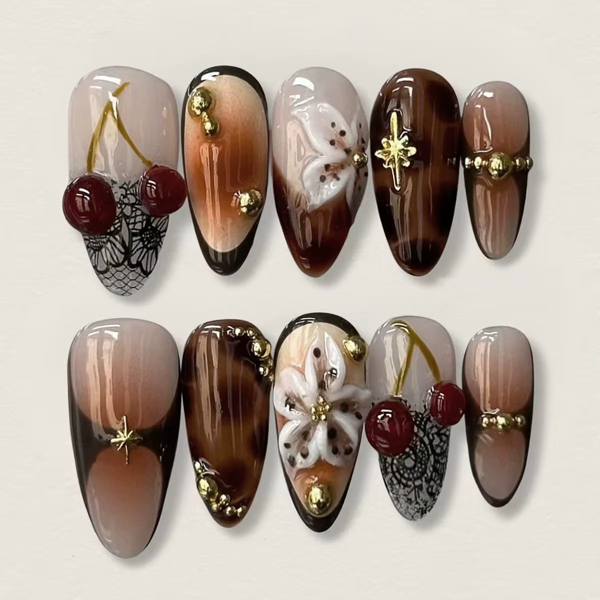 Faux ongles amande marron effet ombre