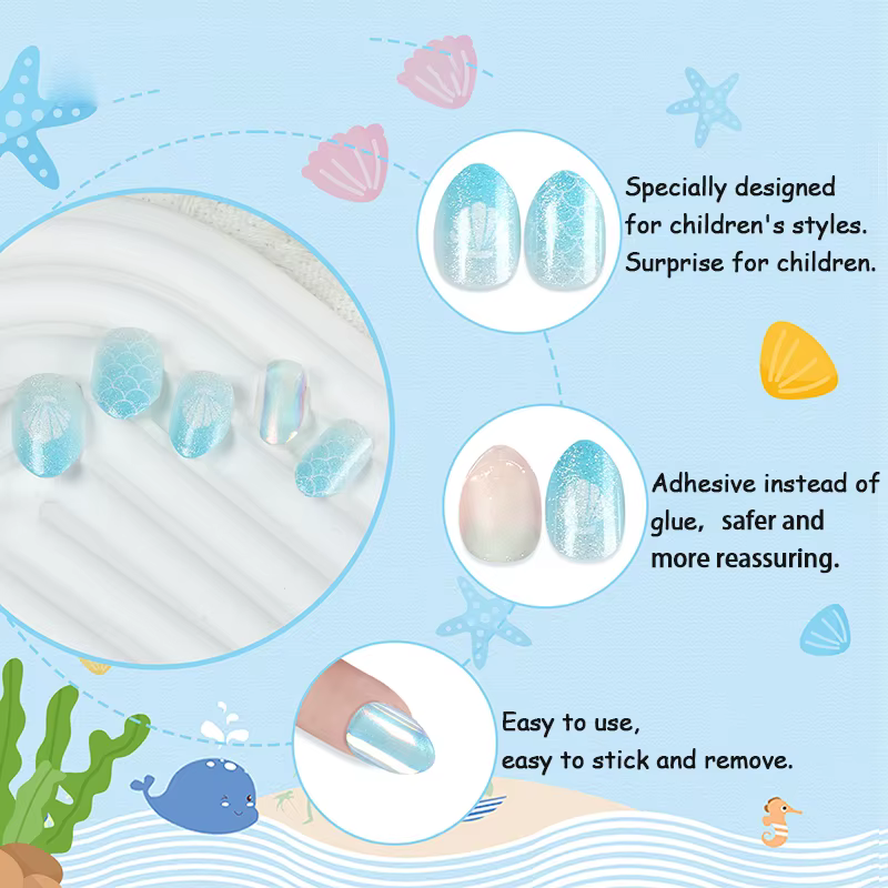 24 pièces enfants mignon faux ongles filles dessin animé presse