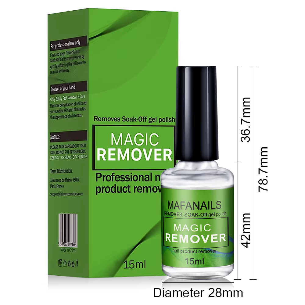 Dissolvant de vernis à ongles Gel magique de 15ml + poussoir à cuticules