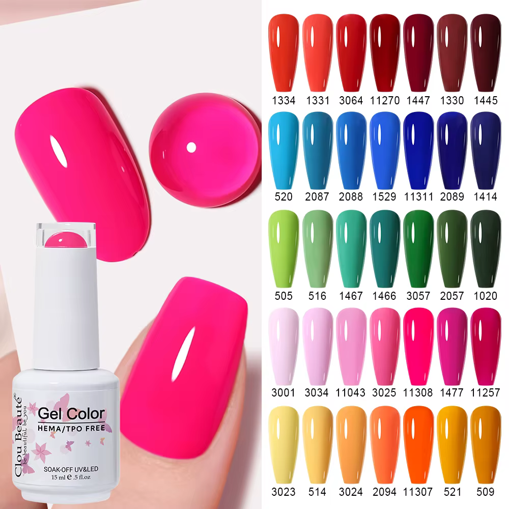 Clou Beaute 15ml été brillant rose vif Orange HEMA TPO gratuit vernis à ongles