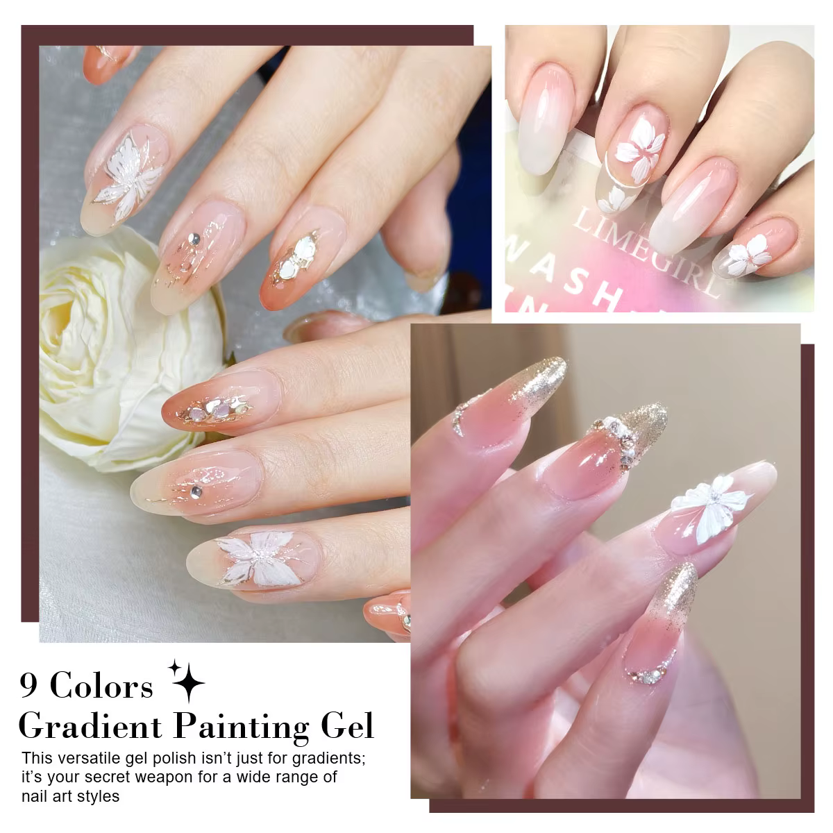LIMEGIRL 9 couleurs dégradé peinture Gel Nail Art
