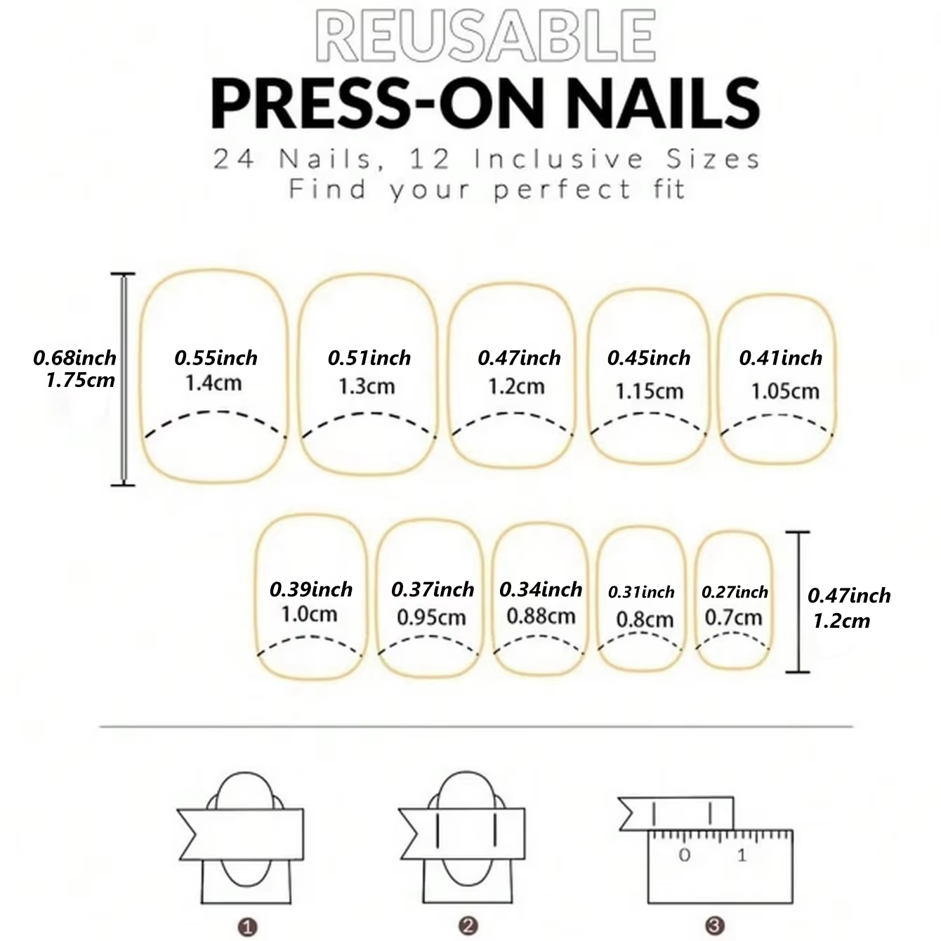 24 pièces d'ongles courts minimalistes français avec 1 lime et 1 gel gelée