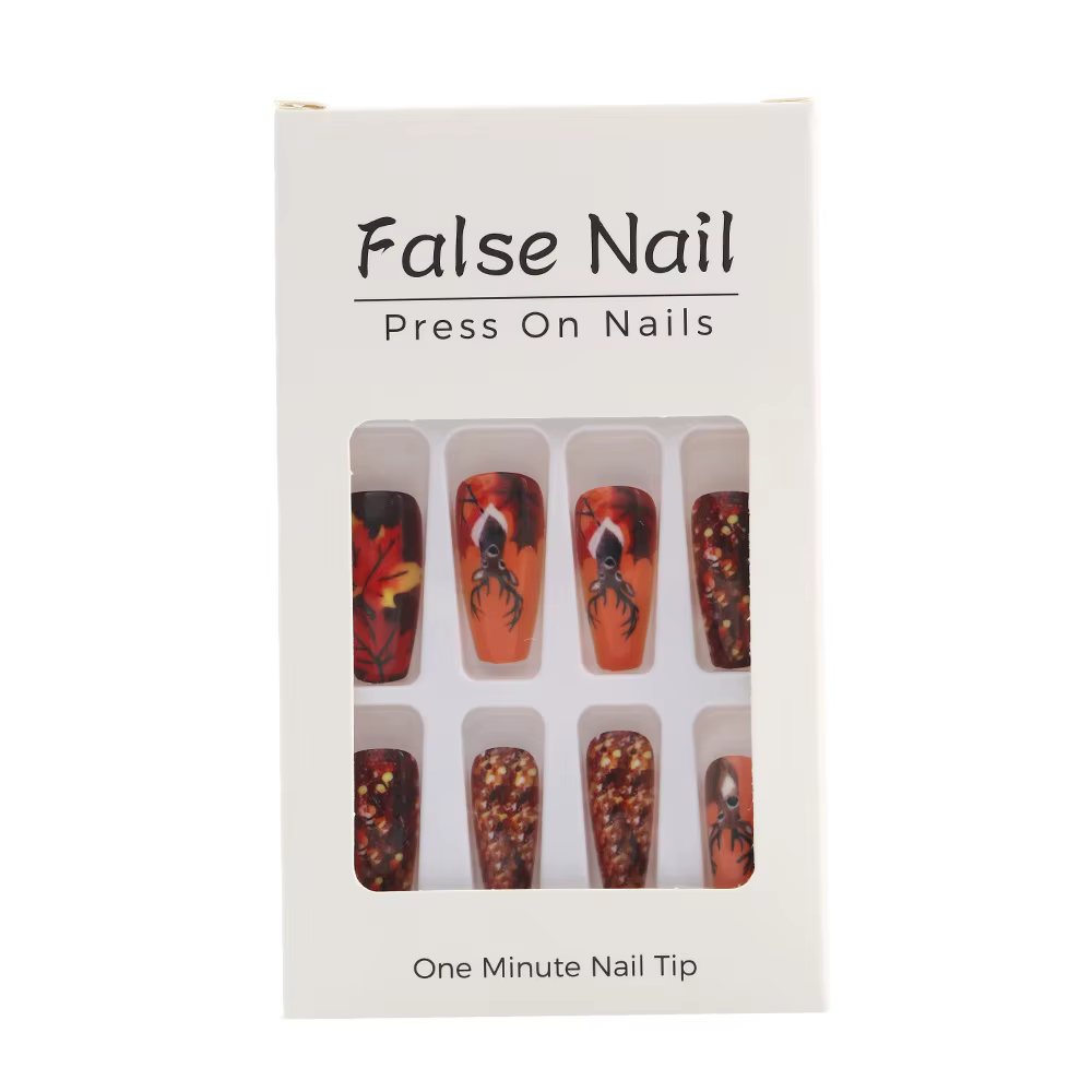 24 pièces automne ongles conseils feuilles d'érable décoré faux