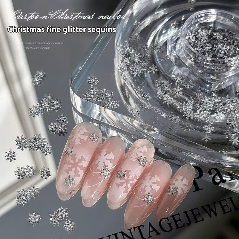 Flocons de neige hiver ongles paillettes scintillantes