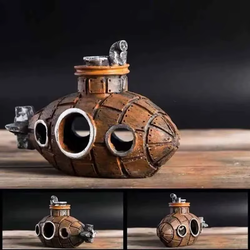 Ornements de sous-marin en résine, décoration d'aquarium, abri pour poissons et crevettes, accessoires de paysagisme pour aquarium