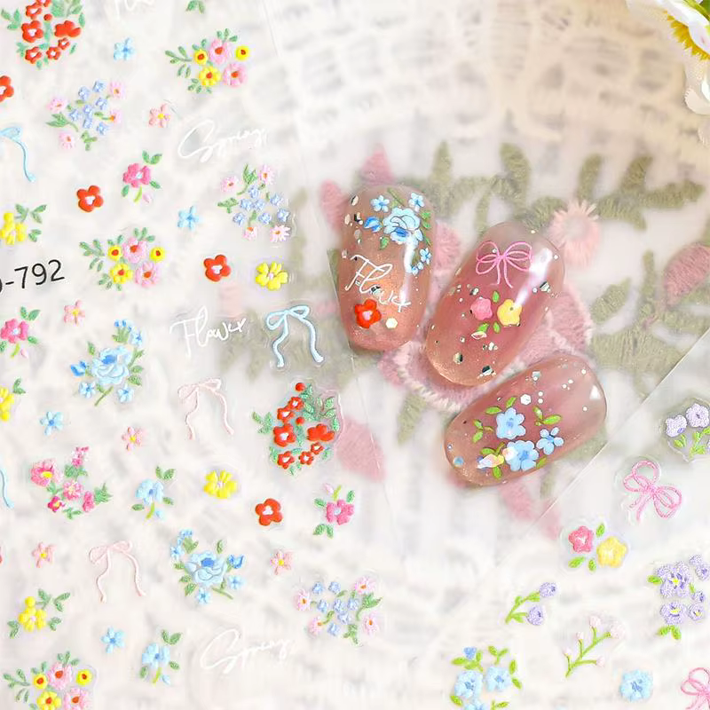 1 feuille d'autocollants floraux en relief pour ongles