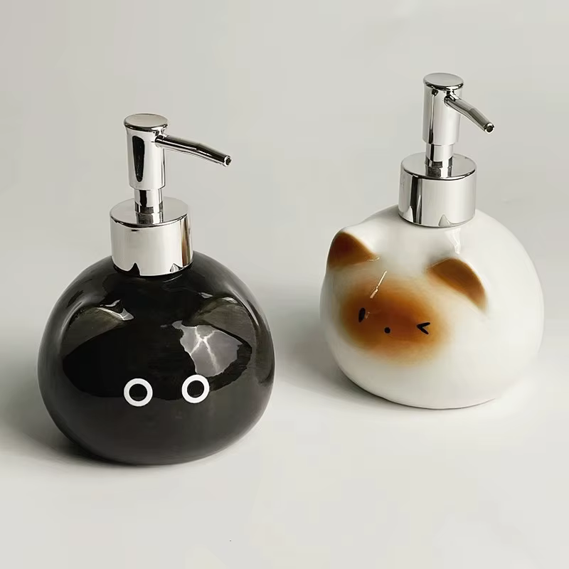 Bouteille de désinfectant pour les mains en céramique siamois pour chat, bouteille de toilette, shampoing, Gel douche, bouteille d'emballage, distributeur pour savon liquide
