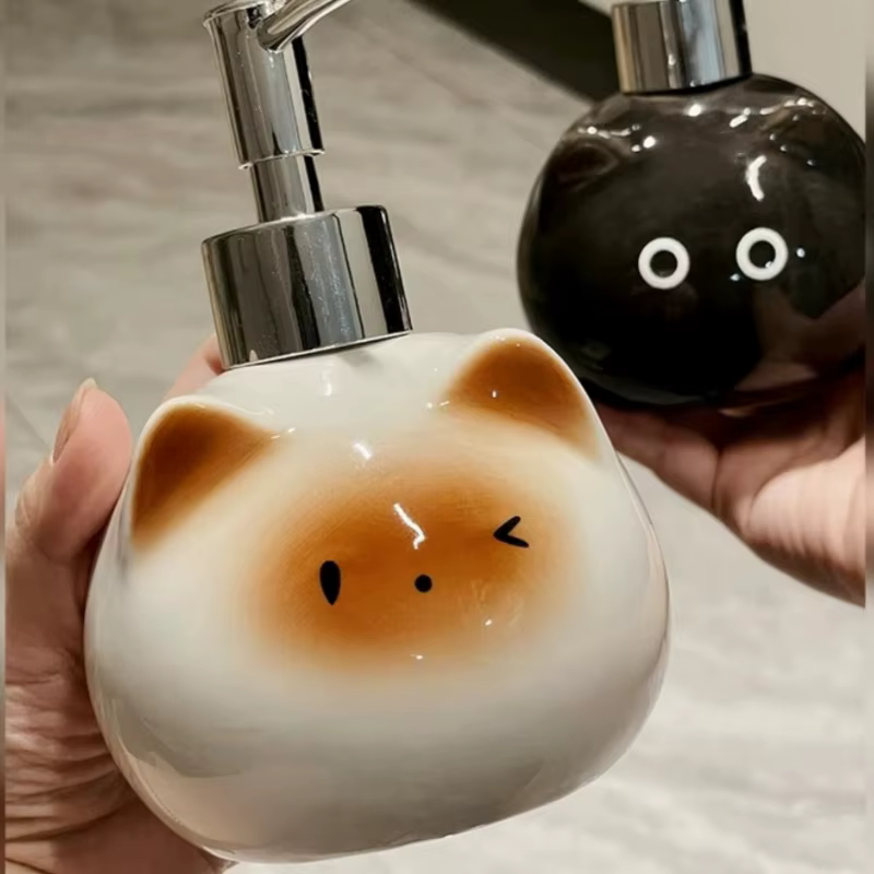 Bouteille de désinfectant pour les mains en céramique siamois pour chat, bouteille de toilette, shampoing, Gel douche, bouteille d'emballage, distributeur pour savon liquide
