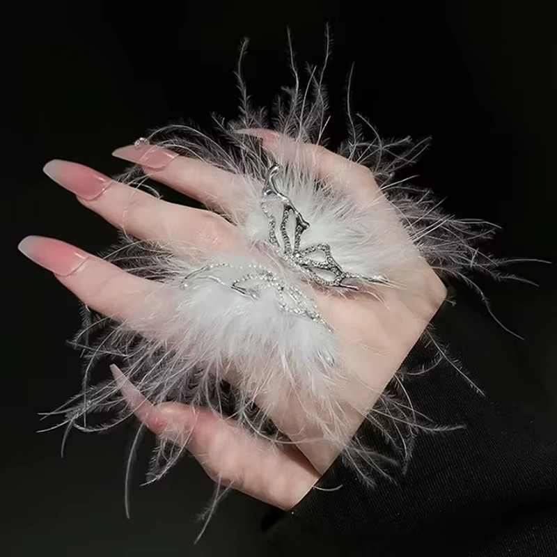 Anneaux ouverts papillon à plumes pour photo d'ongles