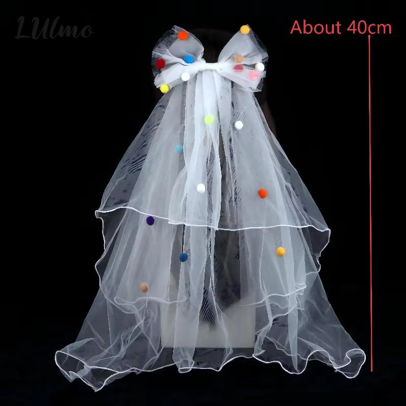 Voile de mariée court en tulle blanc avec nœud et pince à cheveux, accessoires pour enterrement de vie de jeune fille, accessoires pour séance photo