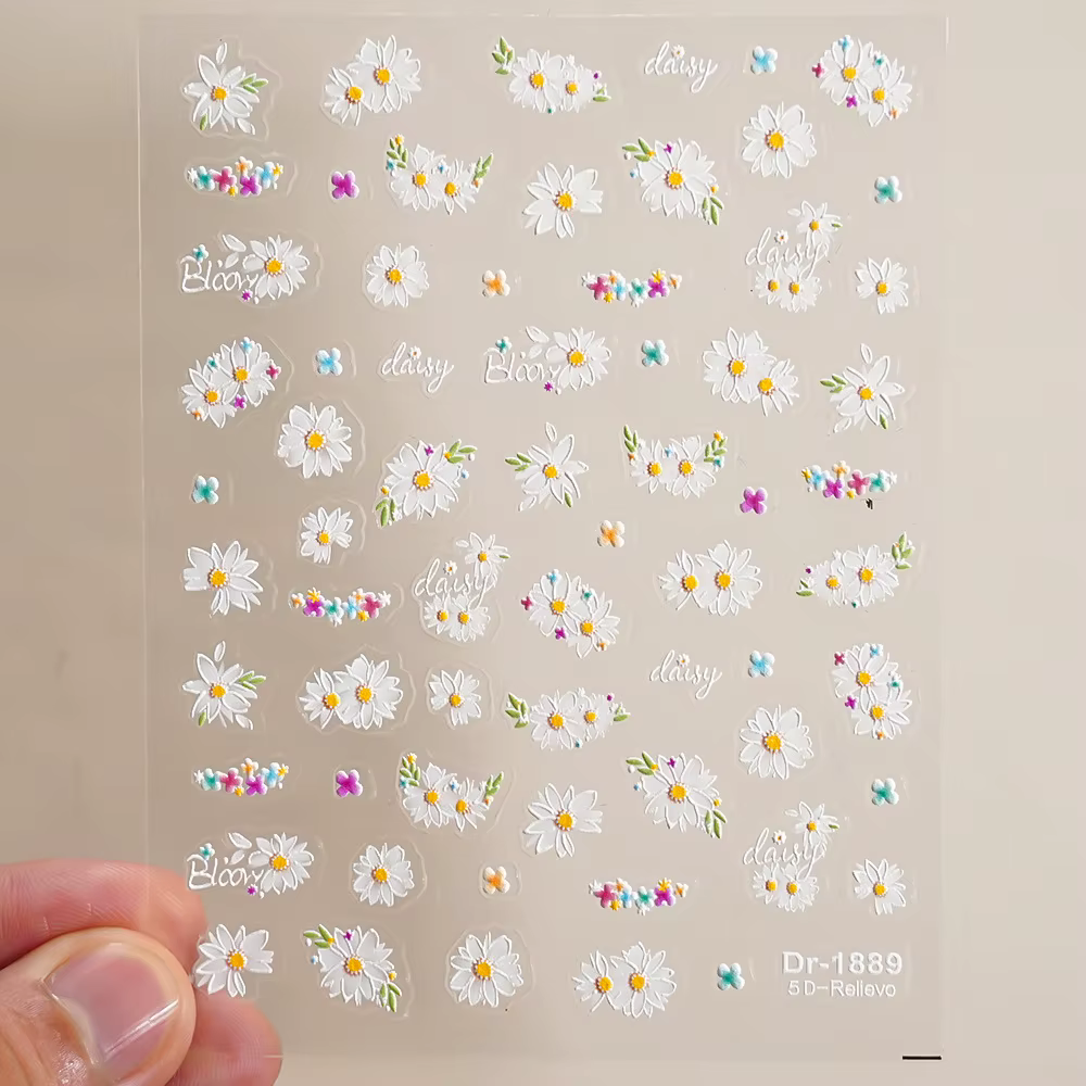 Autocollants pour ongles en forme de fleur de marguerite 3D