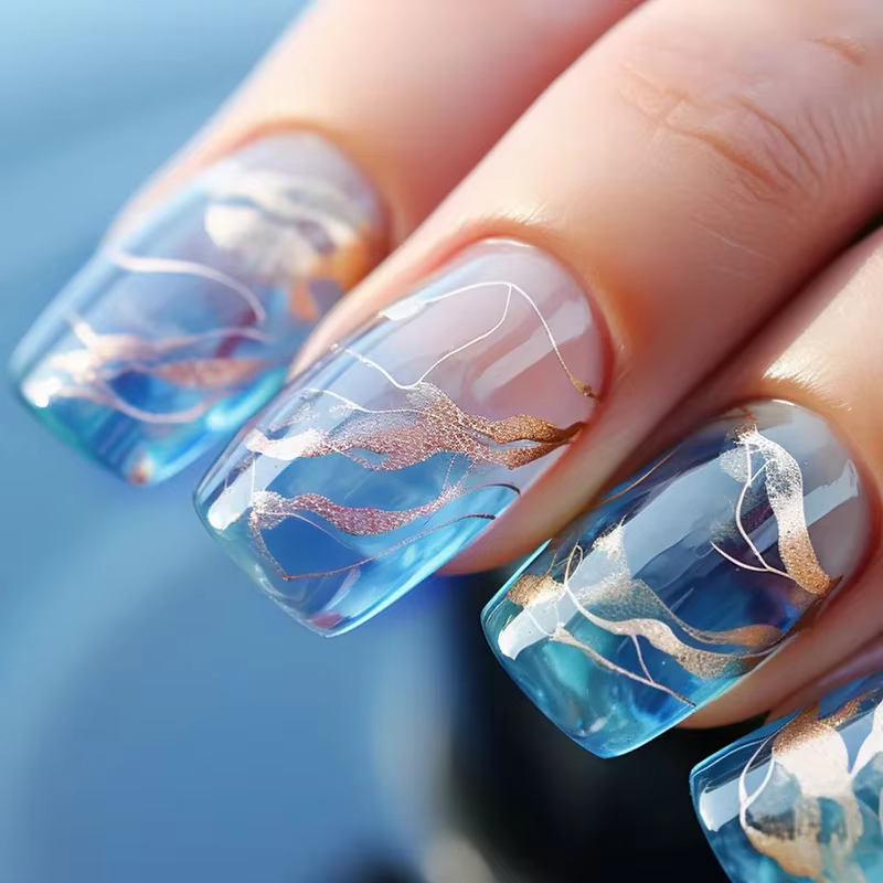 Faux ongles océan bleu