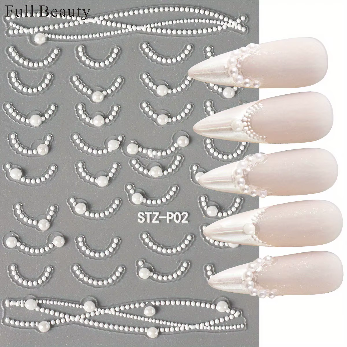 Autocollants pour ongles en forme de fleur de perle en relief – Faux
