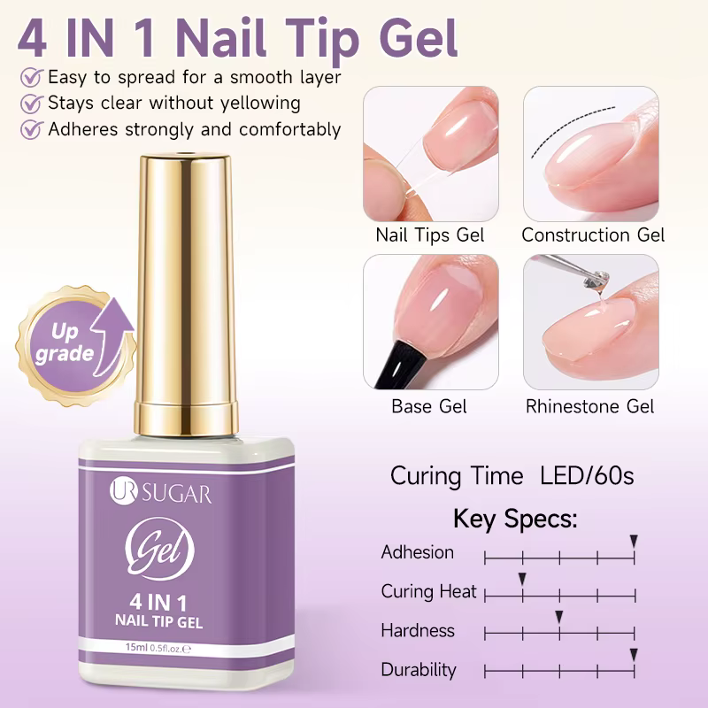 UR SUGAR 15ml 1/2pcs 4 EN 1 Gel UV multifonctionnel pour capsules d'ongles