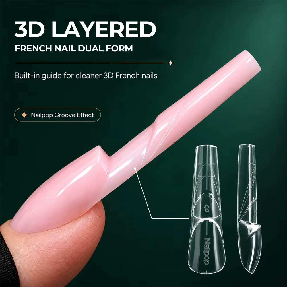 Nailpop 150 pièces Formes Cercueil Double Usage French Transparent 15 Tailles Système de Superposition 3D Créatif Manucure Salon DIY en une seule étape