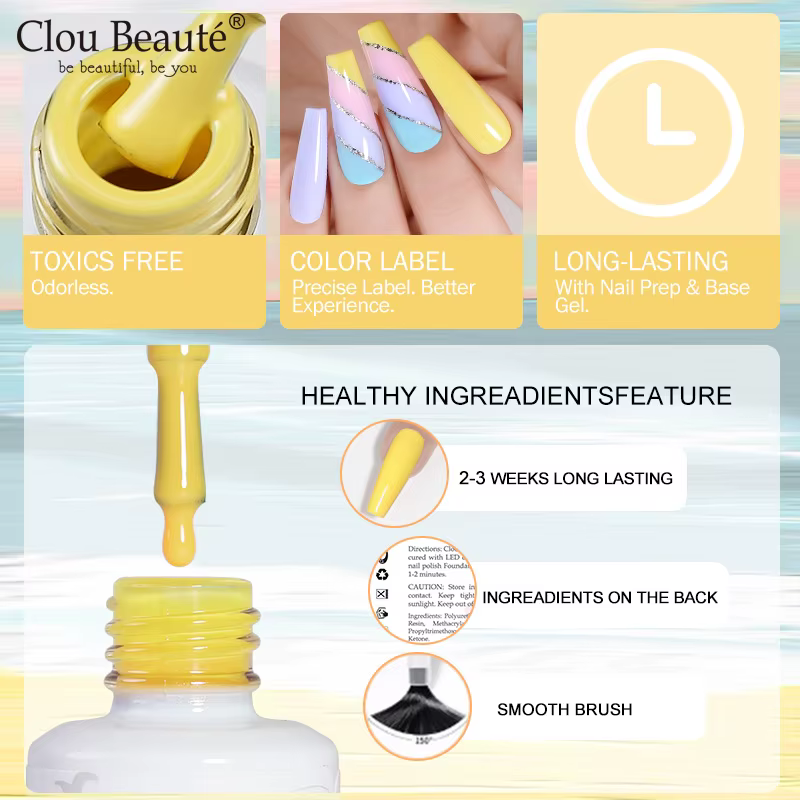 Clou Beaute Semi-transparent gelée couleur UV Gel manucure Gel ongles fournitures pour les professionnels vernis Semi-permanent 15ml