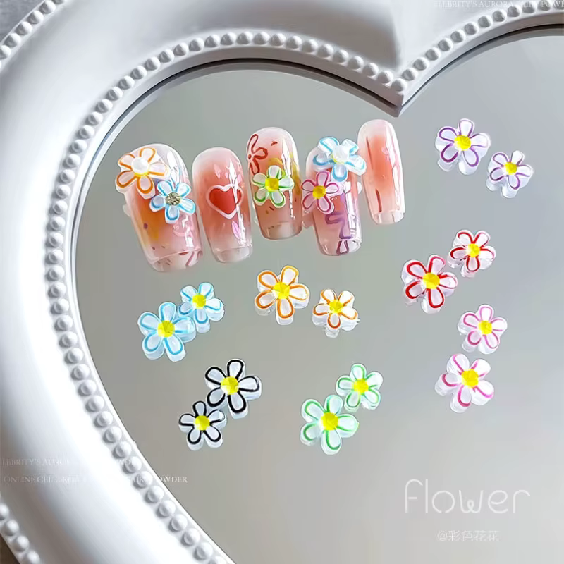 Résine de gelée colorée marguerite tournesol Rose fleur mignon ongles strass Nail Art décorations breloques accessoires outils de manucure