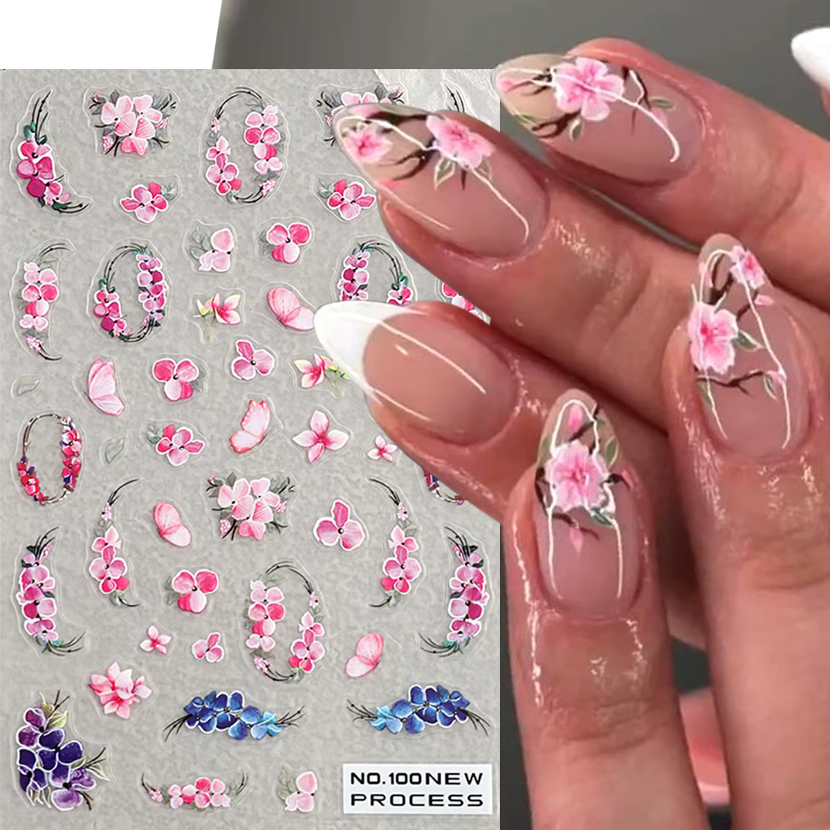 Autocollants pour ongles à fleurs roses