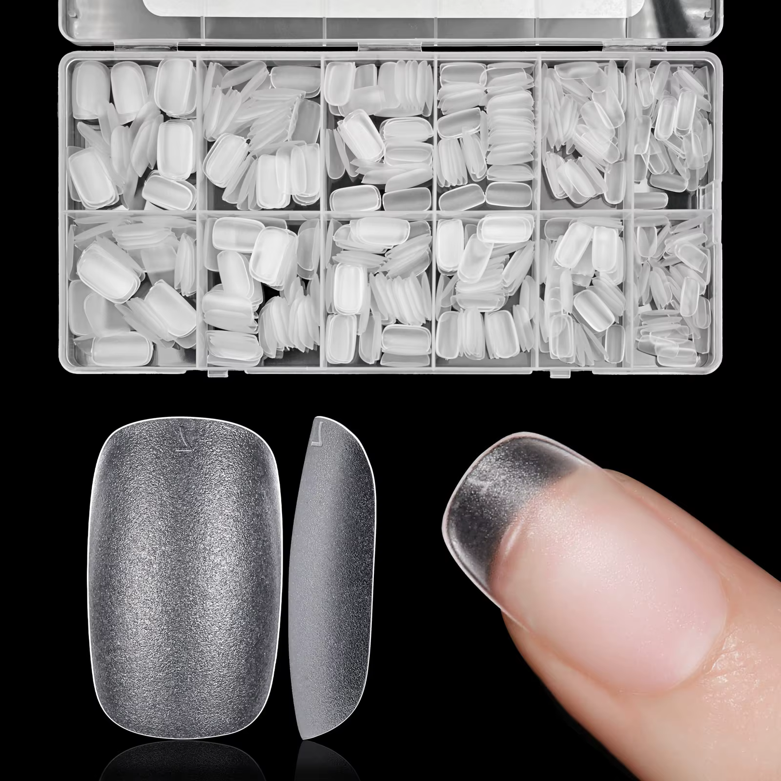 600 pièces pointes d'ongles transparentes amande/café/carrées-longueur moyenne/courte