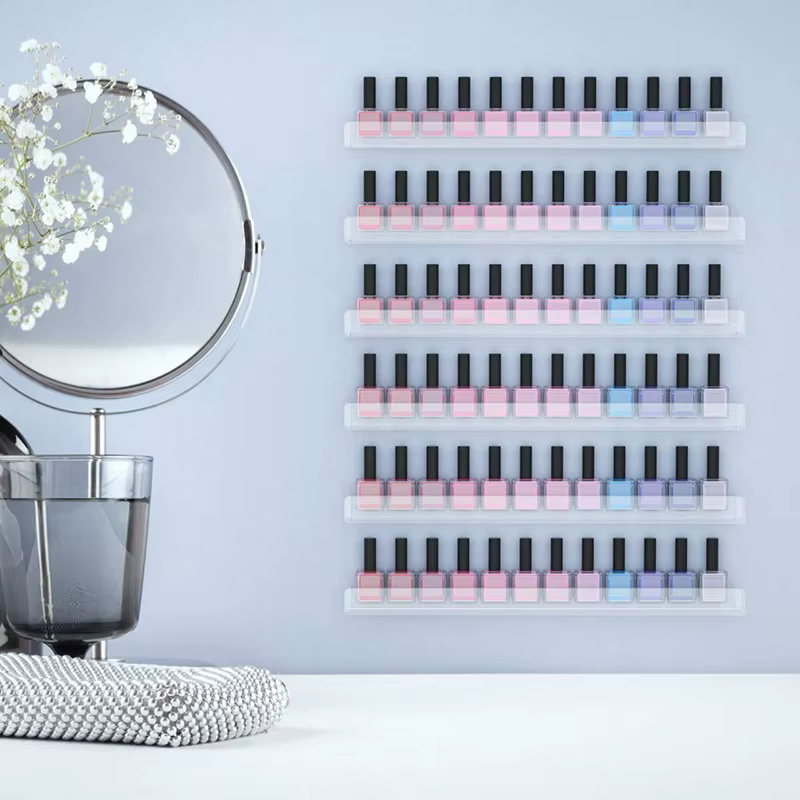 Présentoir mural en acrylique pour vernis à ongles avec vis