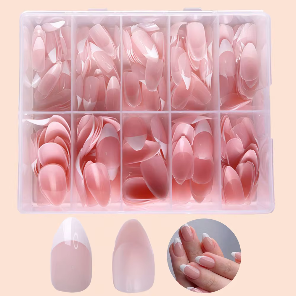 120/150/360 pièces amande rose français presse sur ongles brillant