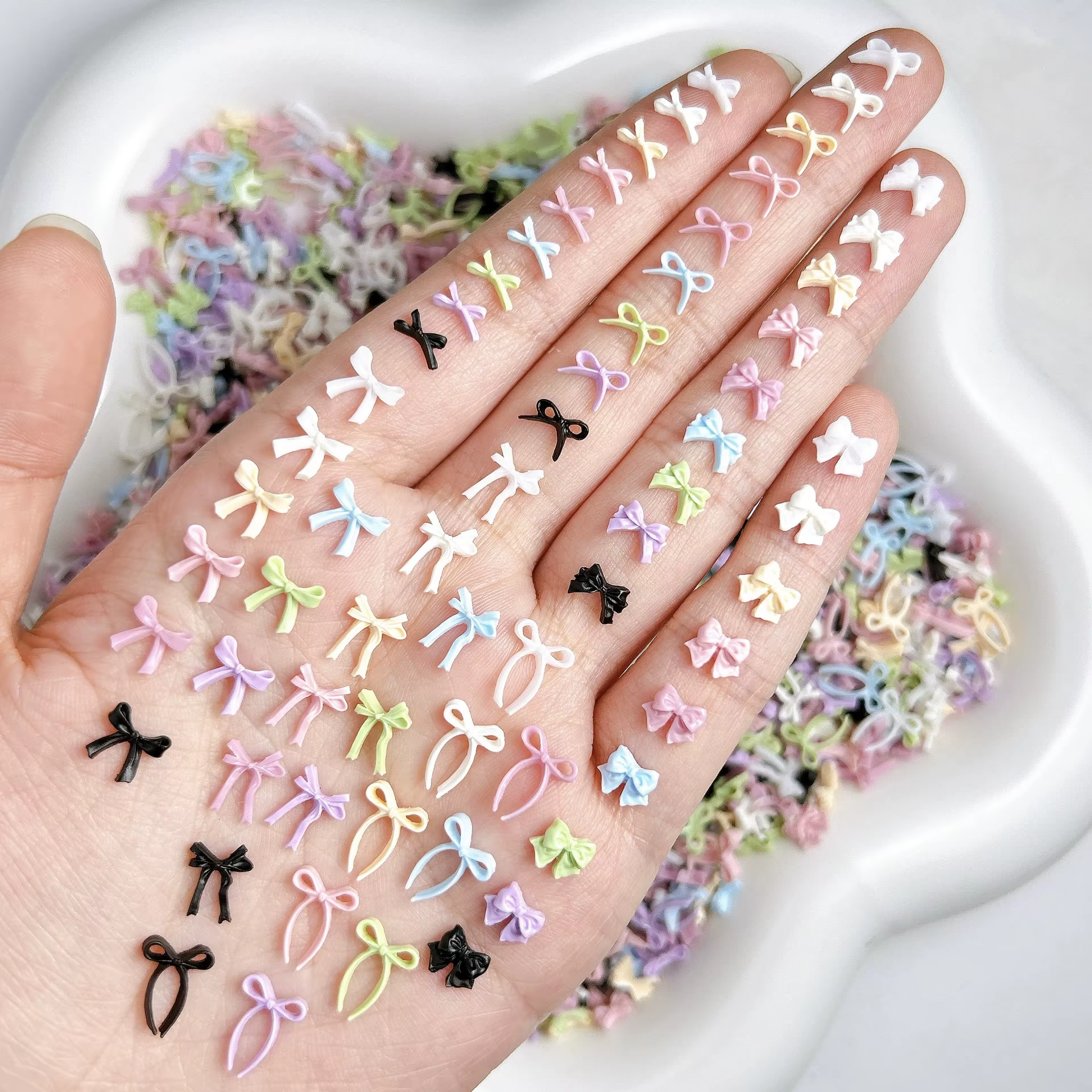 8Styies arcs Design Nail Art accessoires couleurs mélangées arc Macaron dessin animé 3D ruban nœud papillon résine ongles breloques bricolage outil de manucure
