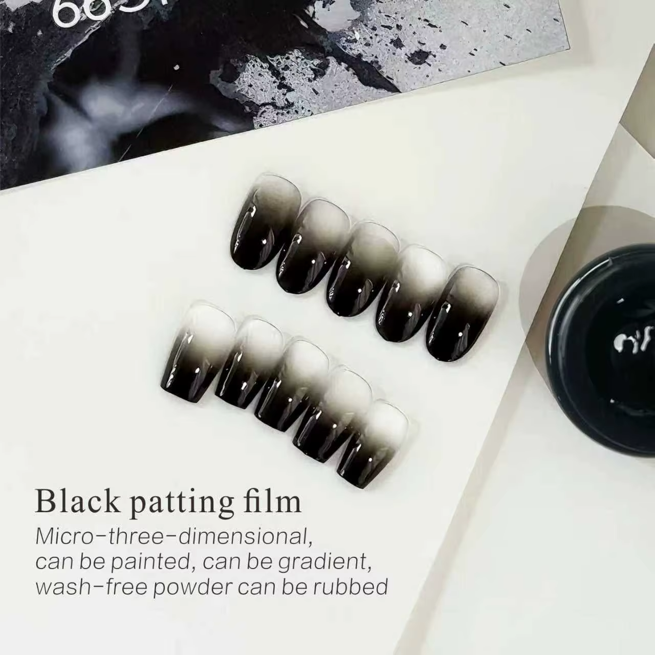 Colle à ongles 5G couleur unie noir et blanc, colle à effet plâtre, gel couleur unie dégradé brillant, durable pour DIY à domicile et salon