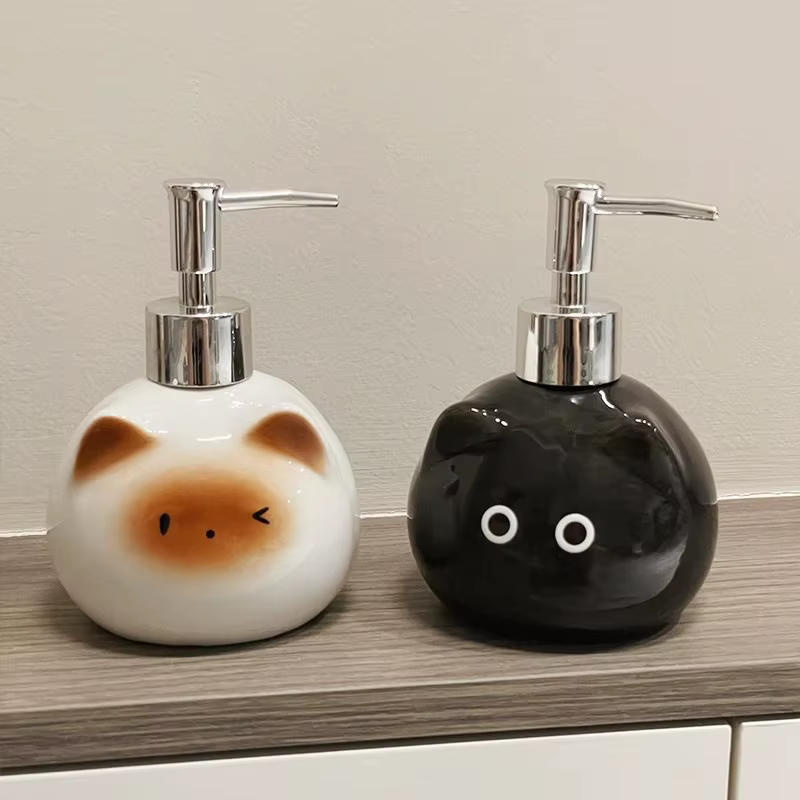 Bouteille de désinfectant pour les mains en céramique siamois pour chat, bouteille de toilette, shampoing, Gel douche, bouteille d'emballage, distributeur pour savon liquide