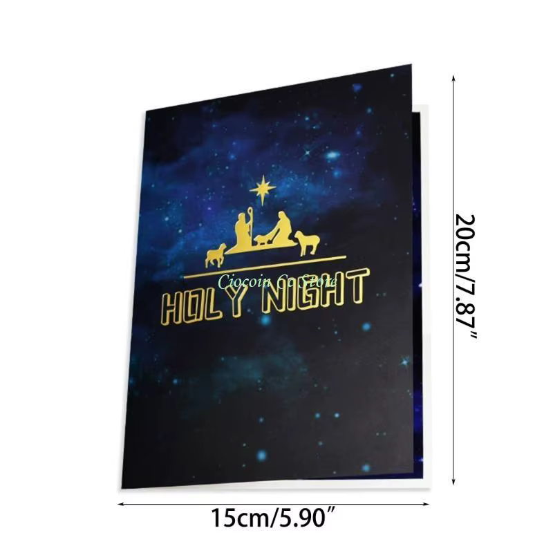 X90F Cartes Noël Salutations joyeuses en 3D Naissance Jésus nuit sainte