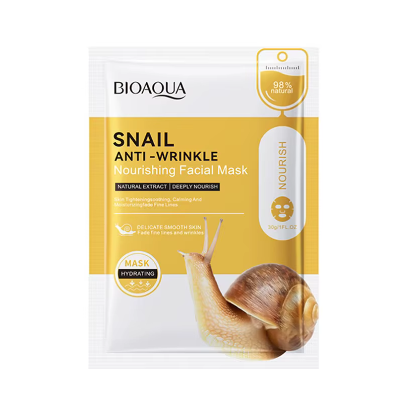 10 pièces BIOAQUA escargot masque Facial hydratant éclaircissant raffermissant hydratant soins de la peau masques faciaux visage feuille masque soins de la peau