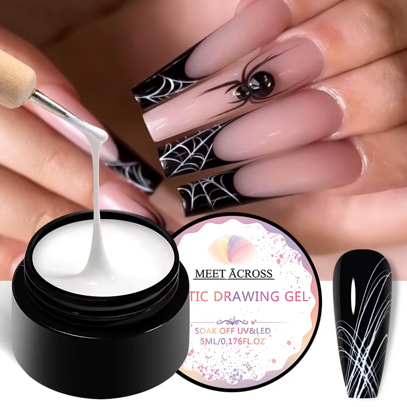 Vernis à ongles Gel à dessin en fil d'araignée noir blanc toile