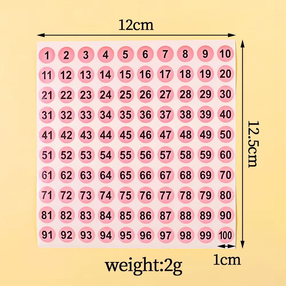 Étiquette autocollante numéro rose étanche pour vernis à ongles