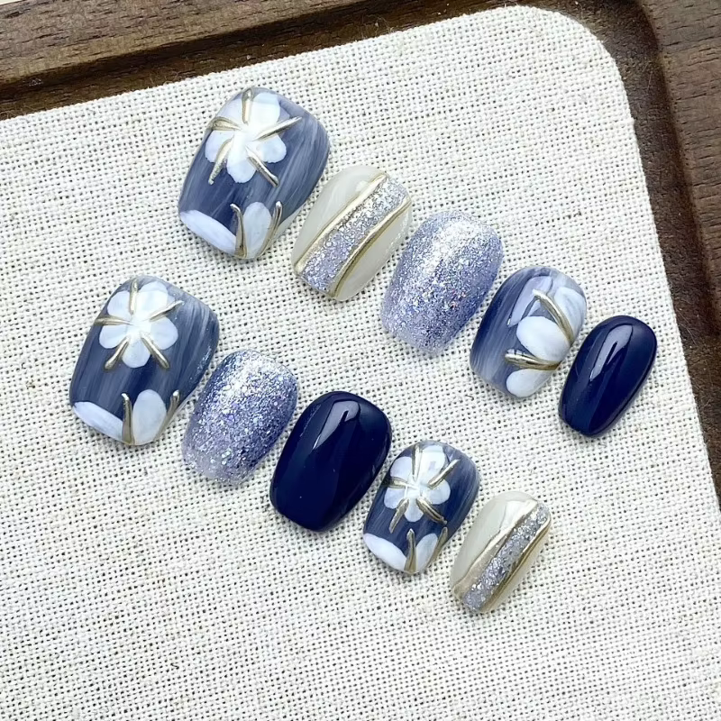 Ongles faits à la main pour filles printemps été pointes d'ongles auto-adhésives fleurs