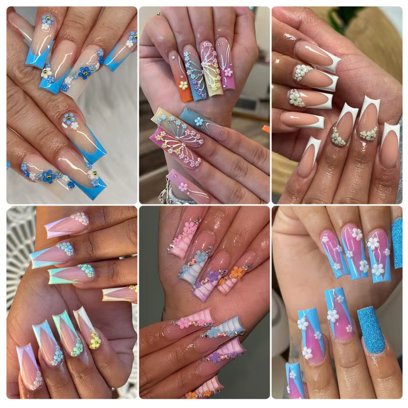 Décorations d'ongles en forme de fleurs à cinq pétales mélangées