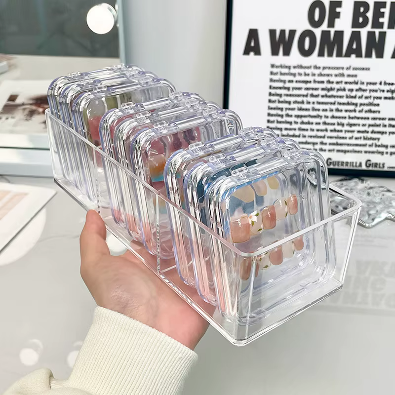 Boîtes de rangement à pression N64, faux boîtiers d'emballage anti-poussière avec ruban, boîte d'affichage transparente pour ongles, bricolage à la maison, salon de manucure