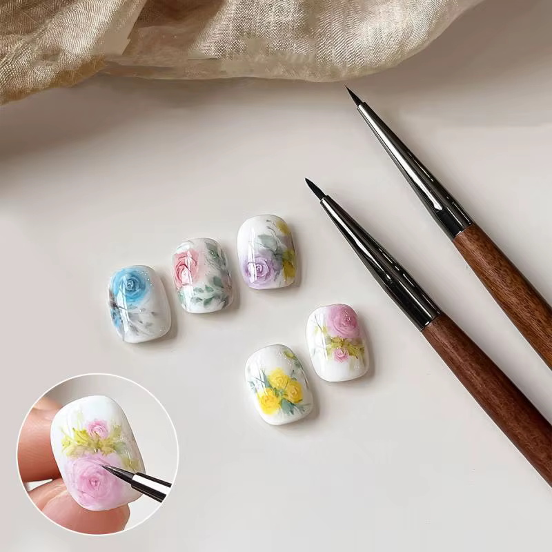 Professionnel bois de santal colle à ongles photothérapie brosse UV Gel peinture stylo Nail Art Liner dessin
