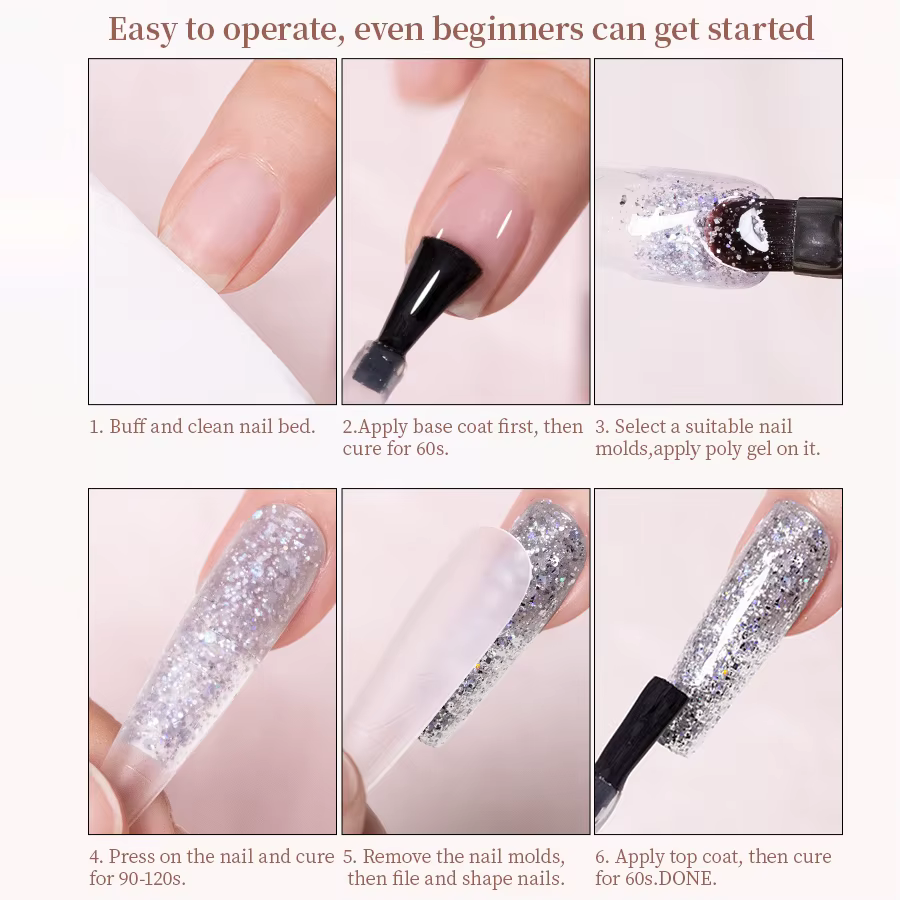RSNAIL 5g 3 en 1 Extension Gel vernis à ongles doré argent paillettes scintillant construction UV Gel