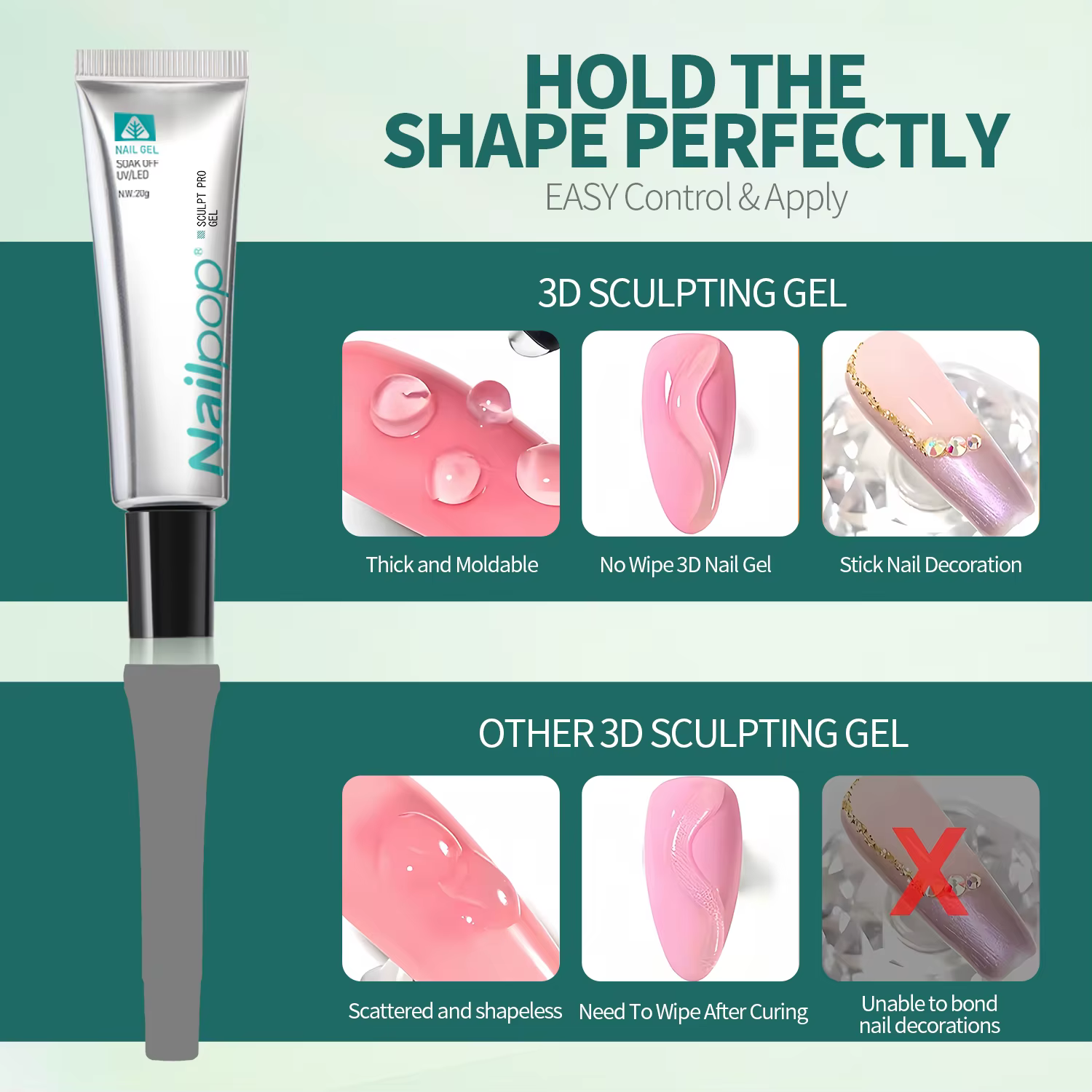 Nailpop 20g TPO/HEMA gratuit SCULPT PRO GEL clair pour la décoration des ongles strass colle Pro tenir Gel UV LED