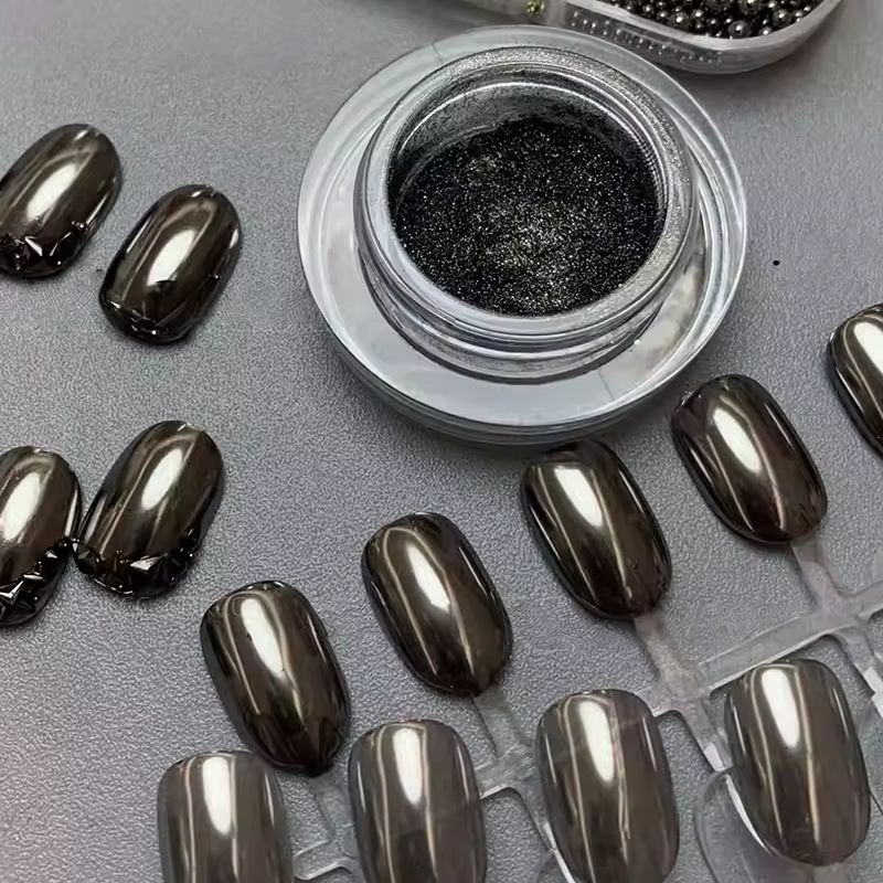 Un ensemble de super miroirs magiques noirs pour gel à paillettes pour ongles
