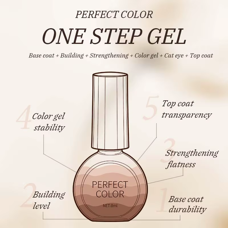 PERFECT COLOR Vernis à ongles gel laiteux rose nude tout-en-un 8ml