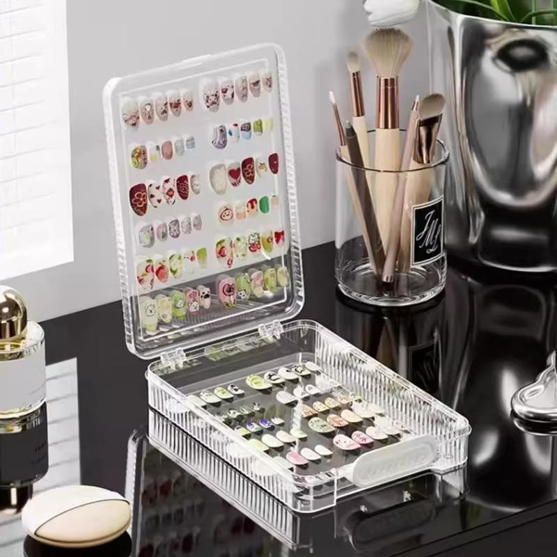 Boîte de rangement vide pour faux ongles, ensemble d'emballage pour organisateur de manucure, fournitures pour ongles avec ruban adhésif Double face
