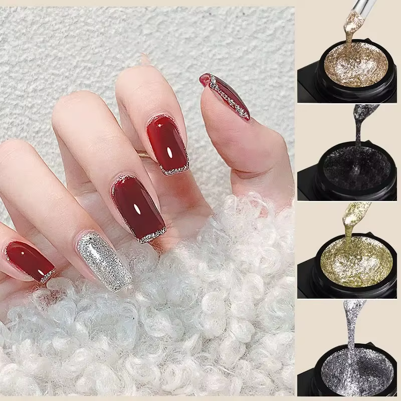 Vernis à ongles Gel réfléchissant 4 couleurs Gel UV or argent noir Nail Art durable brillant 5ml platine paillettes