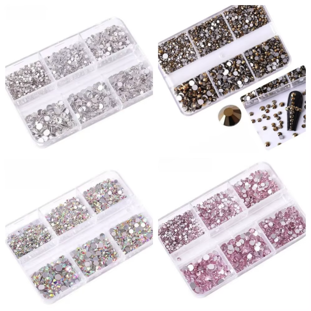 6 grilles SS6-20 taille mixte rose Bronze argent Flatback strass gemmes diamants clignotants 3D Nail Art décorations