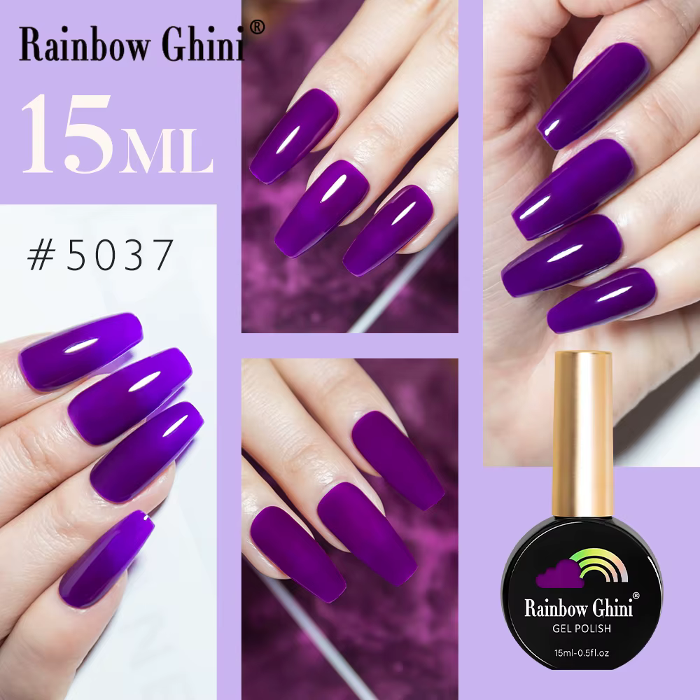 Rainbow Ghini 15ml Purple Series Gel Nail Polish SemiPermanent Nude Glitter UV LED