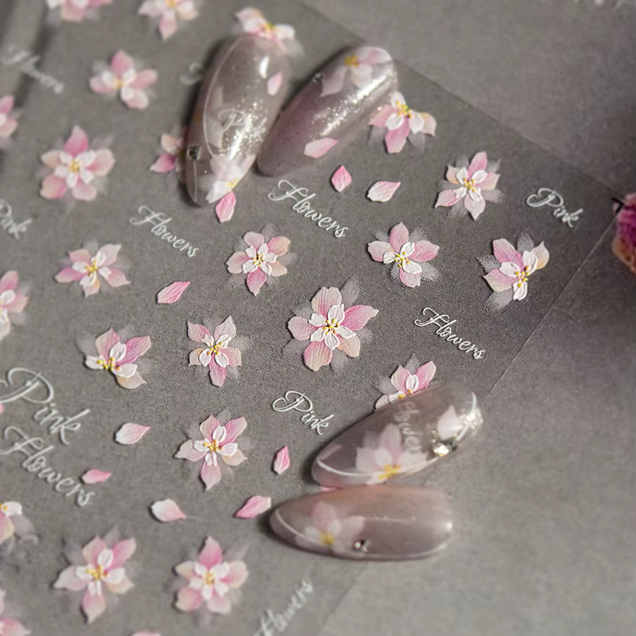 Kawaii rose Sakura 5D plat haute qualité auto-adhésif Nail Art décoration autocollant