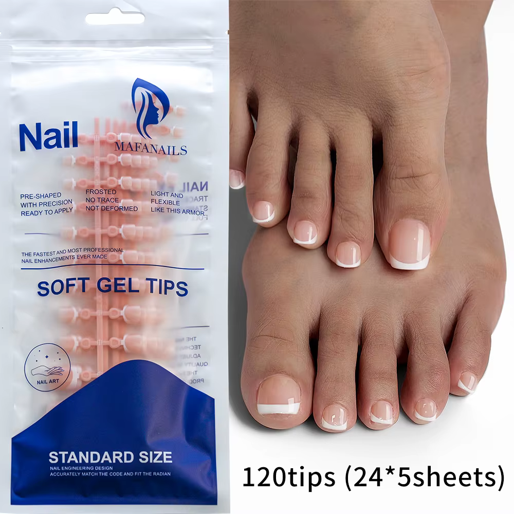 24*5 pièces faux orteils ongles français carré nu rose Nature