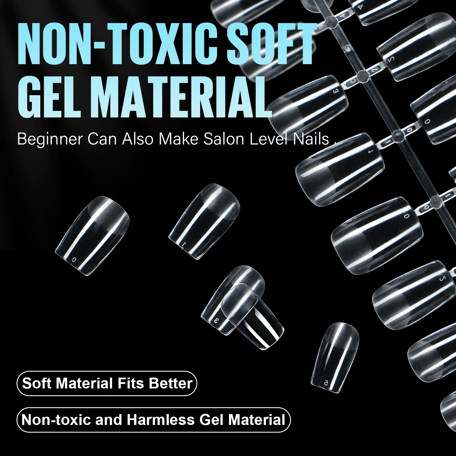 192 morceaux de faux ongles en acrylique transparent