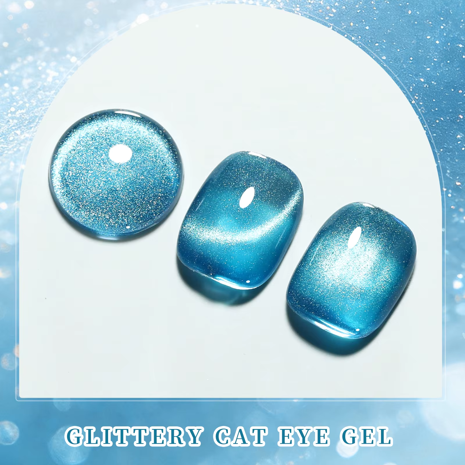 Vernis à ongles gel magnétique œil de chat bleu pailleté 7