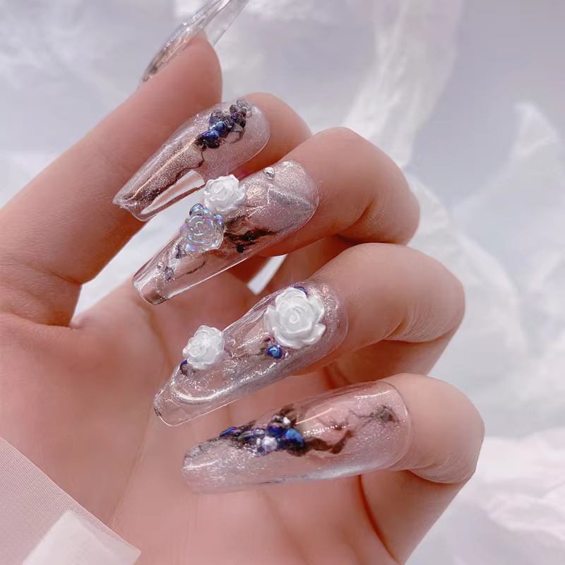 6 grilles noir Rose 3D Nail Art décoration des ongles blanc
