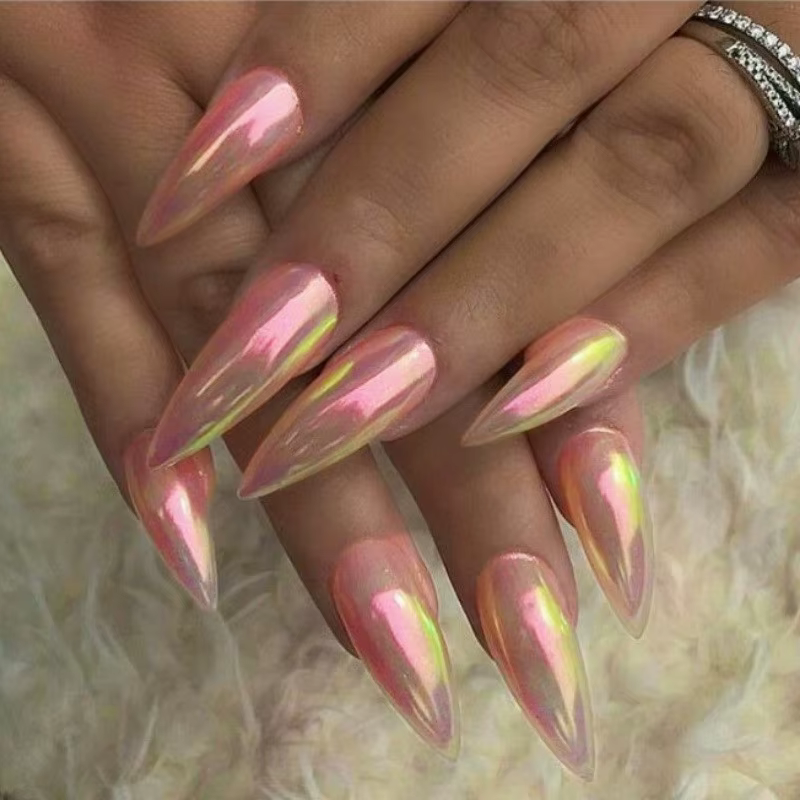 24 faux ongles autocollants effet œil de chat rouge brillant